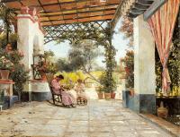 Manuel Garcia y Rodriguez - Mother And Daughter Sewing On A Patio